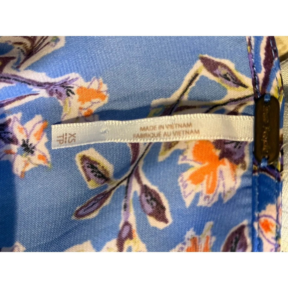 🌸 Free People Blue Floral Smocked Crop Top Puff Long Sleeve Boho Medium
